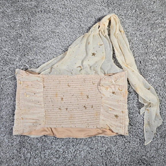 Torrid Shirt Womens Large Cream Chiffon One Shoulder Crop Top Star Moon Clusters - Picture 11 of 15